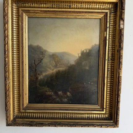 19th Century Antique Landscape Oil Painting "Gilded Frame" Belgique Art Holland Art Shop