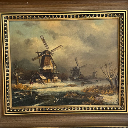 Handcrafted Winter Landscape Oil Painting "Windmill Painting" Artwork Holland Art Shop