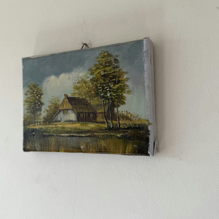 Refined Landscape Oil Painting "Thatched Cottage" Detailed Small Artwork Holland Art Shop