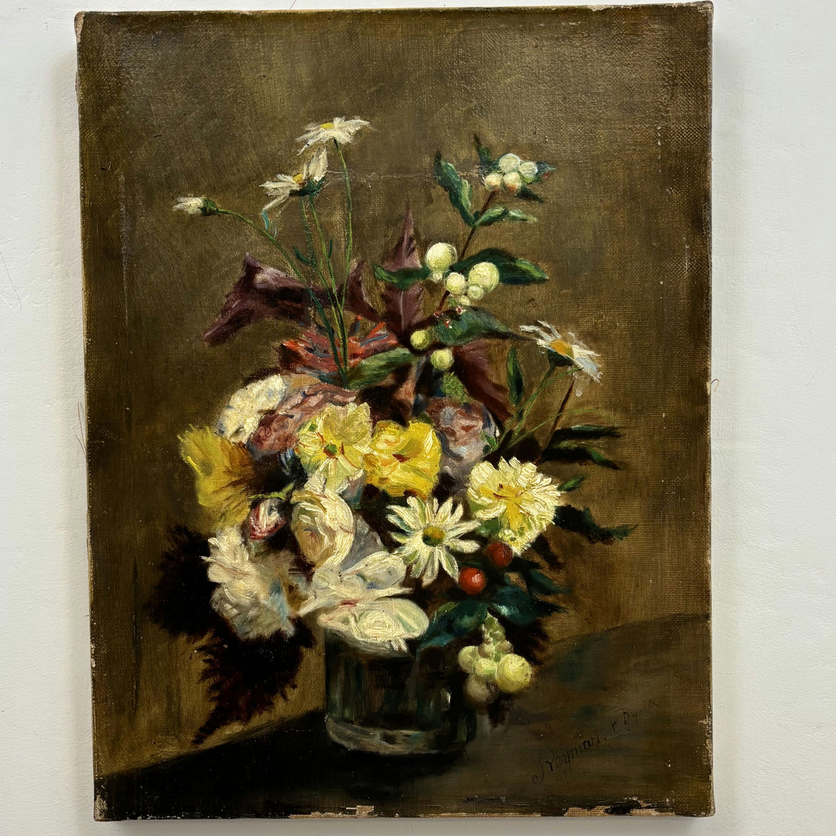 19th Century Antique Floral Still Life Oil Painting 