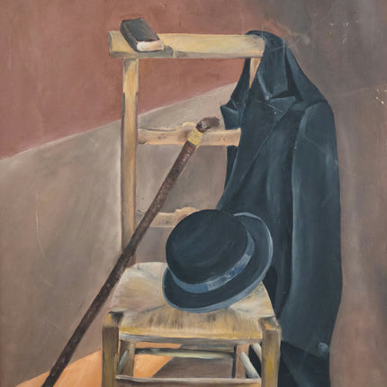Authentic Interior Oil Painting "Black Coat" Vintage Large Art Holland Art Shop