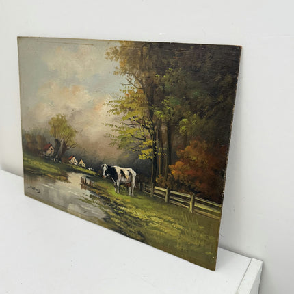 Original Landscape Oil Painting "Grazing Cow" Classic Small Art Holland Art Shop