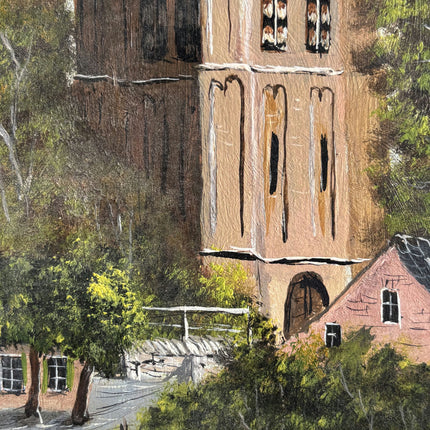 Detailed Cityscape Oil Painting "Church Tower" Rustic Eindhovenaren Artwork Holland Art Shop