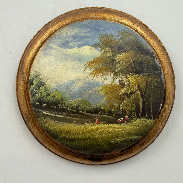 Authentic Landscape Oil Painting "Round Frame" Traditional Small Artwork Holland Art Shop