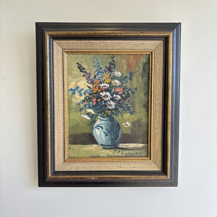 Vintage Floral Still Life Oil Painting "Blue Vase" Original Small Art Holland Art Shop