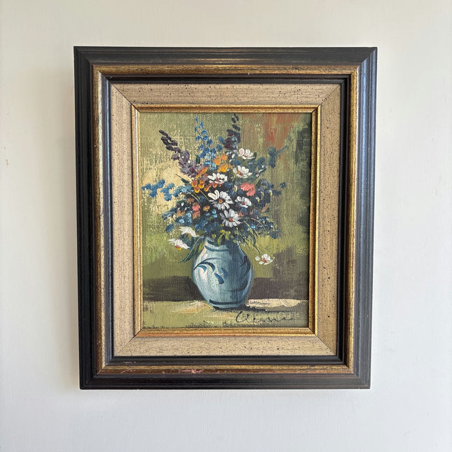 Vintage Floral Still Life Oil Painting "Blue Vase" Original Small Art Holland Art Shop