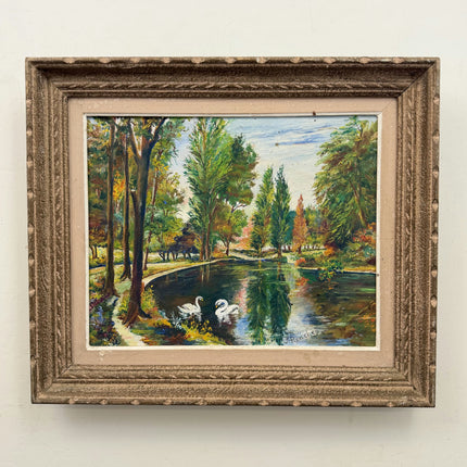 Expressive Landscape Oil Painting "Two Swans" Authentic Art Holland Art Shop