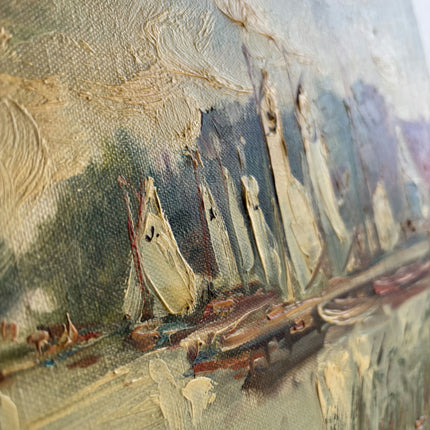 Vintage Harbor Scene Oil Painting "Sailboats Cluster" Timeless Artwork Holland Art Shop