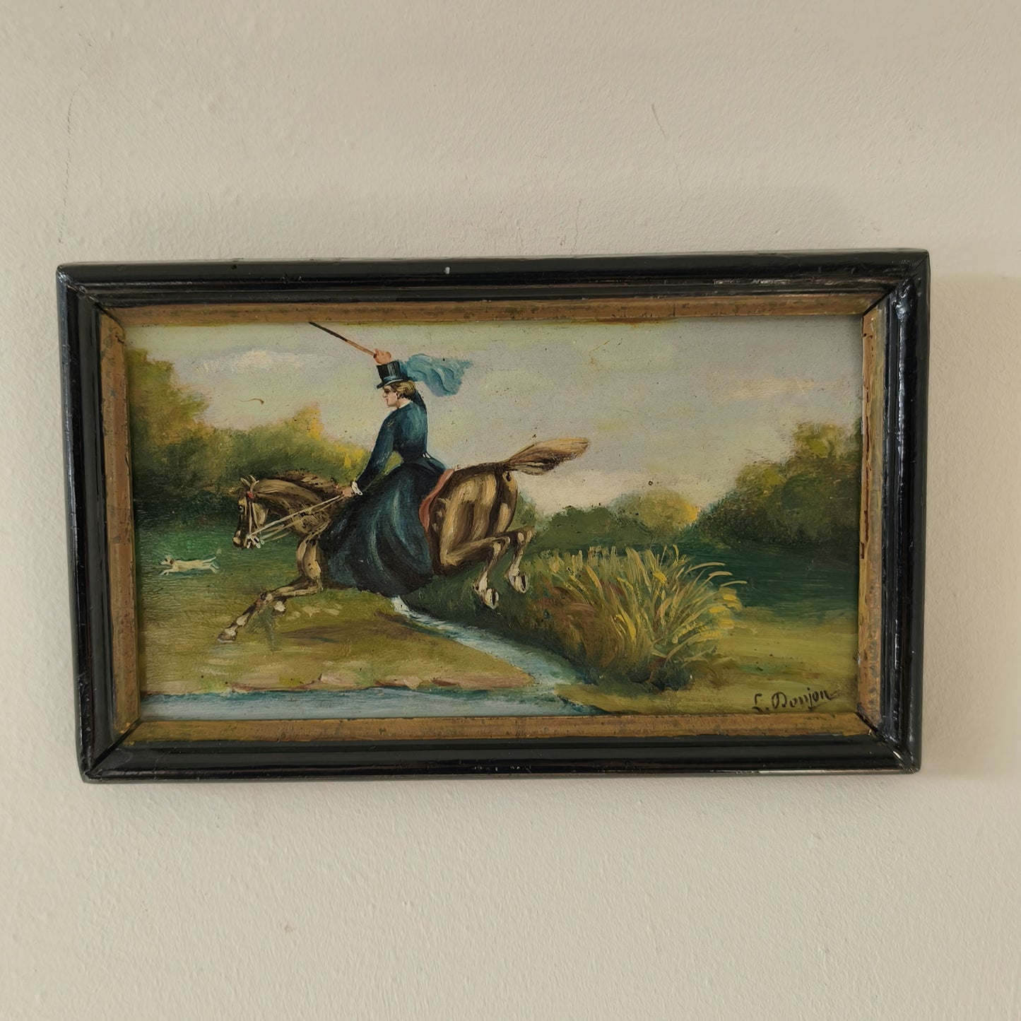 Horse Oil Painting Animals "Riding Woman" Traditional Small Art