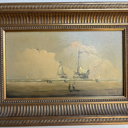 Elegant Seascape Oil Painting "Gilded Frame" Vintage Small Art Holland Art Shop