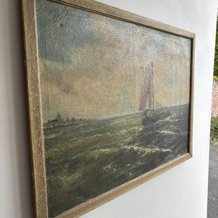 Original Seascape Oil Painting "Sailing Boat" Handcrafted Large Artwork Holland Art Shop