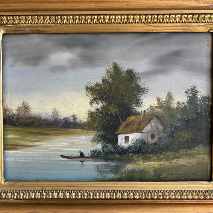 19th Century Antique Landscape Oil Painting "Gilded Frame" French Artwork Holland Art Shop