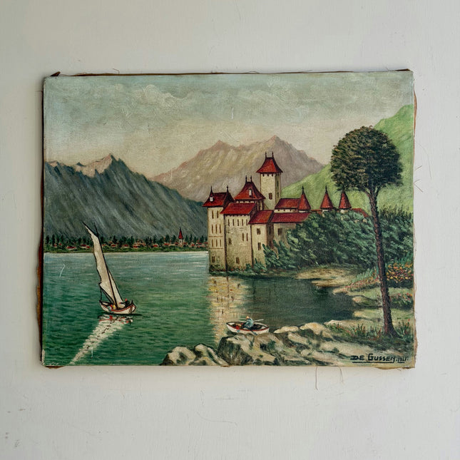 Vintage Landscape Oil Painting "Lakeside Castle" Traditional Art Holland Art Shop