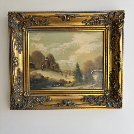 Authentic Winter Landscape Oil Painting "Gilded Frame" Detailed Artwork Holland Art Shop