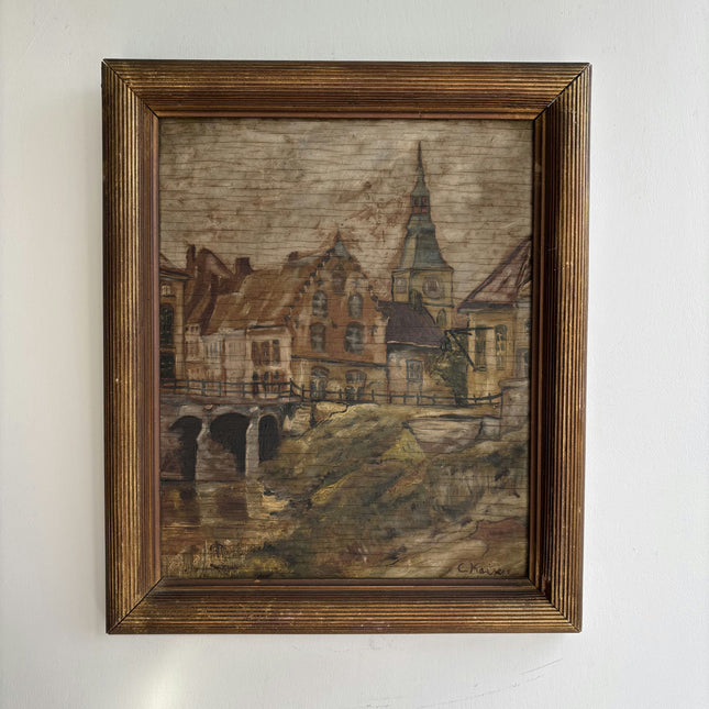 Expressive Cityscape Oil Painting "Village Church" Refined Small Art Holland Art Shop