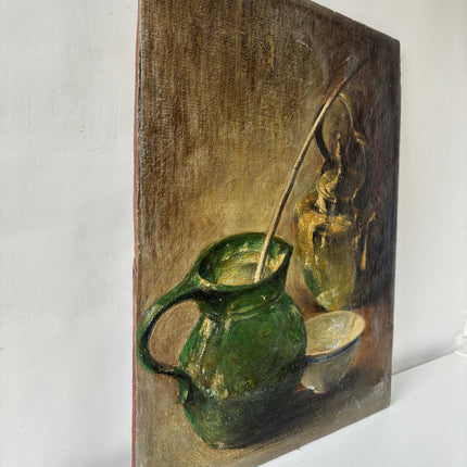19th Century Antique Interior Oil Painting "Green Teapot" Art Holland Art Shop