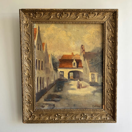Refined Cityscape Oil Painting "Village Street" Original Artwork Holland Art Shop