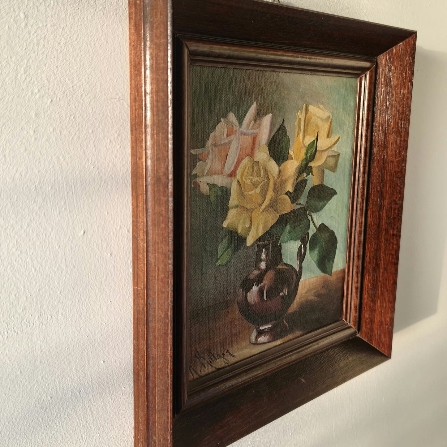 Vintage "Yellow Rose" Artist R. Kiltgen presumably Swedish Oil Painting