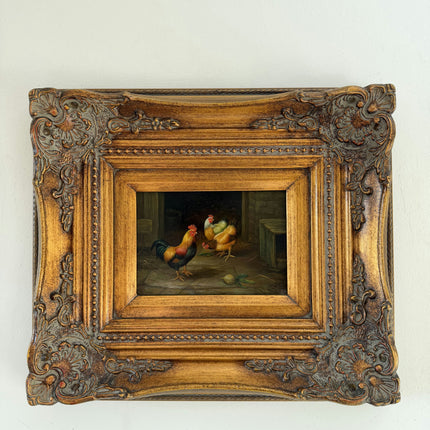Refined Oil Painting Animals "Colorful Roosters" Striking Small Art