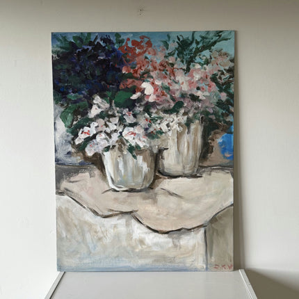 Rustic Flowery Still Life Oil Painting "Flower Pots" Elegant Large Artwork Holland Art Shop
