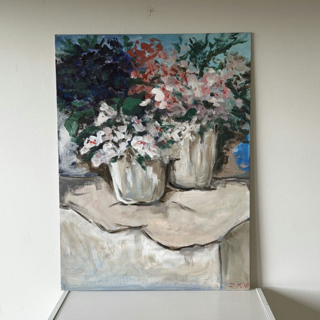Rustic Flowery Still Life Oil Painting "Flower Pots" Elegant Large Artwork Holland Art Shop