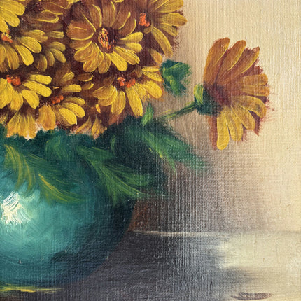 Detailed Floral Still Life Oil Painting "Green Vase" Expressive Artwork Holland Art Shop