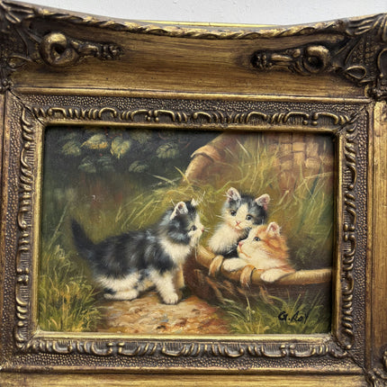 Vintage Animals Oil Painting "Three Kittens" Expressive Small Artwork Holland Art Shop
