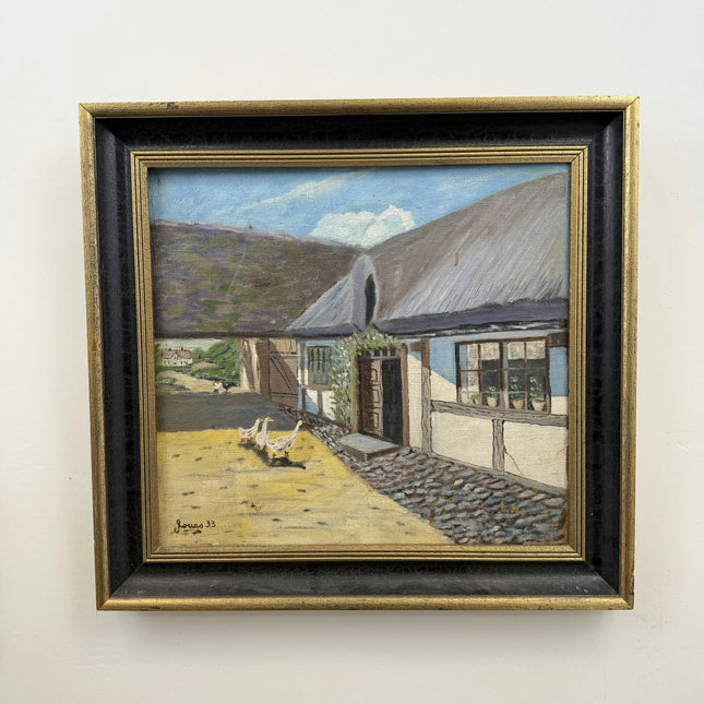 1933 Scenery Oil Painting "Thatched Cottage" Art Holland Art Shop