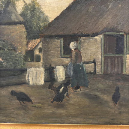 Ca 1910  Farm Oil Painting "Thatched Cottage" Original Dutch Artwork Holland Art Shop