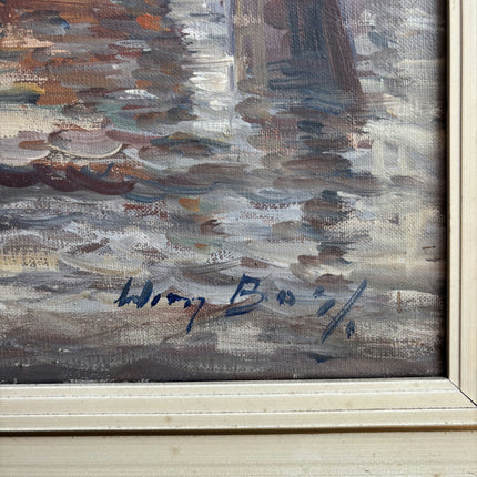 Original Harbor Scene Oil Painting "Harbor Ships" Expressive Large Artwork Holland Art Shop