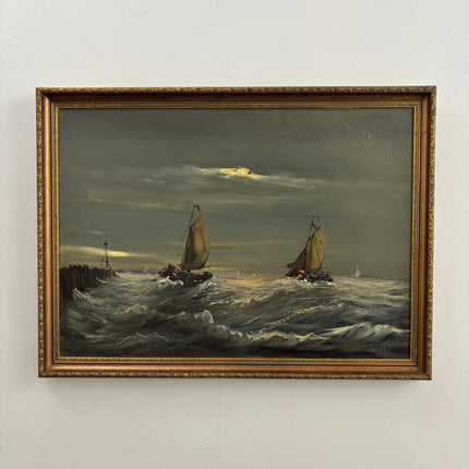 Authentic Seascape Oil Painting "Sailing Boats" Detailed Large Artwork Holland Art Shop
