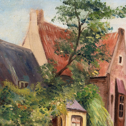 Vintage Cityscape Oil Painting "Canal Houses" Expressive Small Artwork Holland Art Shop