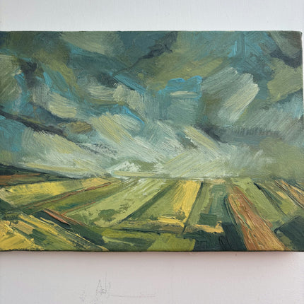 Timeless Landscape Oil Painting "Green Field" Handcrafted Small Artwork Holland Art Shop