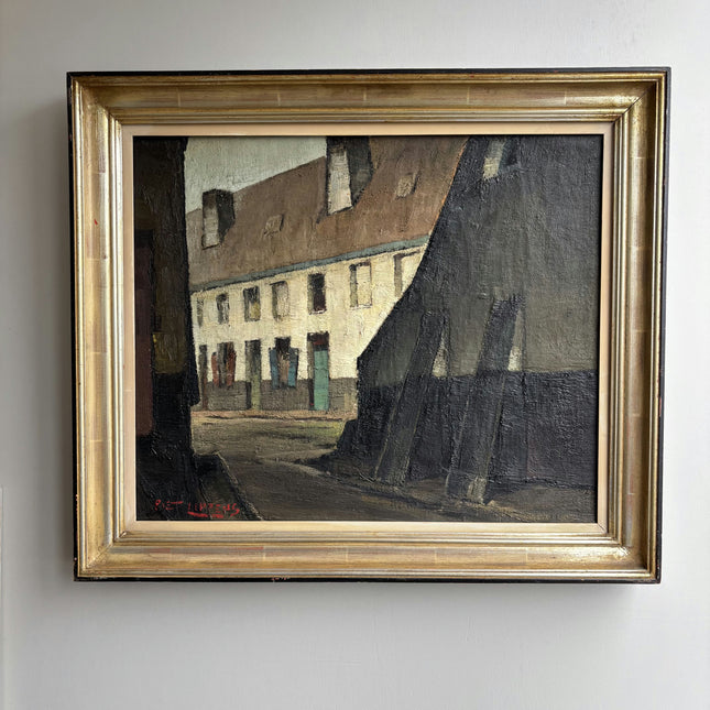 Rustic Cityscape Oil Painting "Row House" Handcrafted Large Artwork Holland Art Shop