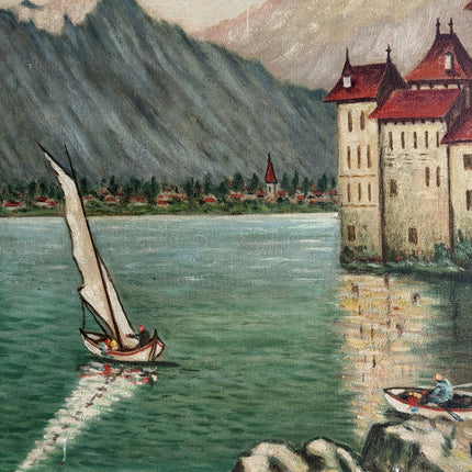 Vintage Landscape Oil Painting "Lakeside Castle" Traditional Art Holland Art Shop