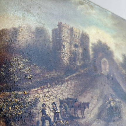 19th Century Antique Landscape Oil Painting "Stone Castle" Small Artwork Holland Art Shop