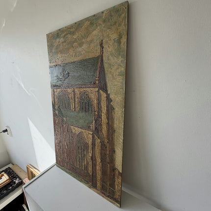 Vintage Cityscape Oil Painting "Gothic Church" Expressive Large Artwork Holland Art Shop