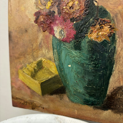 Expressive Still Life Oil Painting "Green Vase" Timeless Small Artwork Holland Art Shop