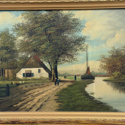 Rustic Scenery Oil Painting "Riverboat Sail" Authentic Large Art Holland Art Shop