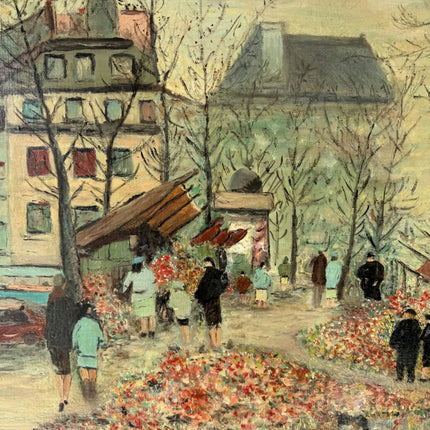 Original Cityscape Oil Painting "Flower Stall" Elegant Large Artwork Holland Art Shop