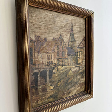 Expressive Cityscape Oil Painting "Village Church" Refined Small Art Holland Art Shop