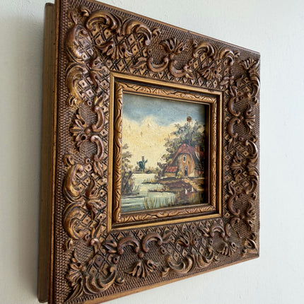 Traditional Landscape Oil Painting "Ornate Frame" Authentic Small Art Holland Art Shop