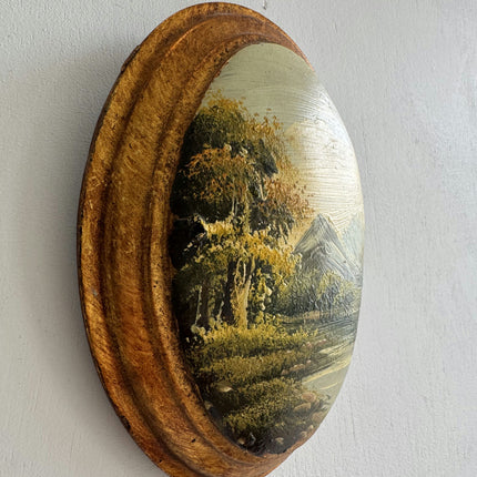 Rustic Landscape Oil Painting "Oval Frame" Vintage Small Artwork Holland Art Shop