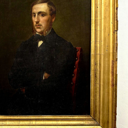1856 Antique Portrait Oil Painting "Seated Gentleman" Art Holland Art Shop