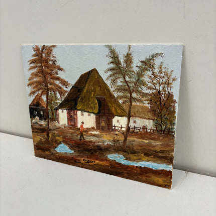 Authentic Landscape Oil Painting "Thatched Cottage" Rustic Small Art Holland Art Shop