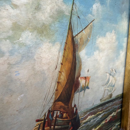 Antique Seascape Oil Painting "Gilded Frame" Classic Small Artwork Holland Art Shop