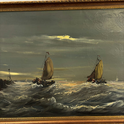 Authentic Seascape Oil Painting "Sailing Boats" Detailed Large Artwork Holland Art Shop