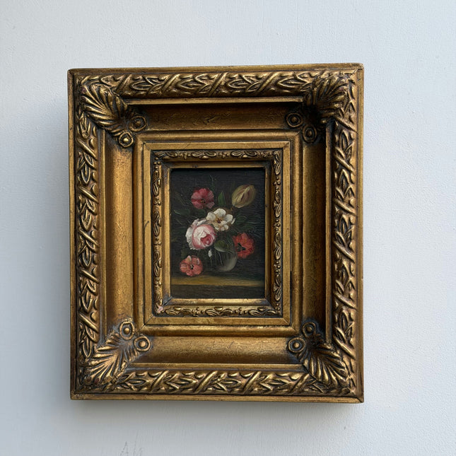 Traditional Floral Still Life Oil Painting "Gilded Frame" Rustic Small Art Holland Art Shop
