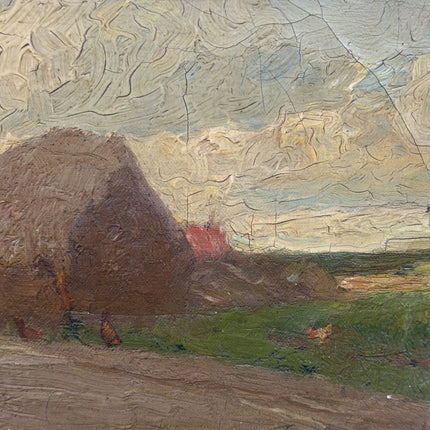 19th Century Antique Landscape Oil Painting "Haystack Painting" Small Art Holland Art Shop