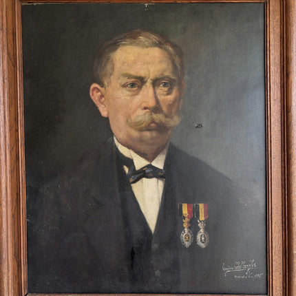 1916 Antique Portrait Oil Painting "Moustached Man" Large Art Holland Art Shop